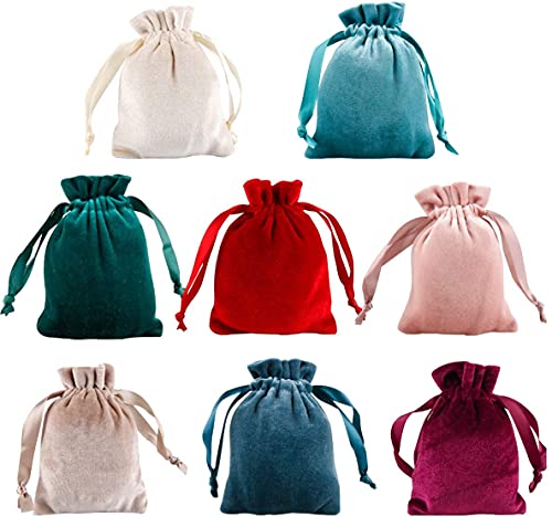 8 bolsas de joyería súper suaves de 3.5 x 4.7 pulgadas, bolsas de terciopelo de lujo, bolsas de regalo de dulces para fiestas de Navidad, regalos de boda (multicolor, 8 unidades)