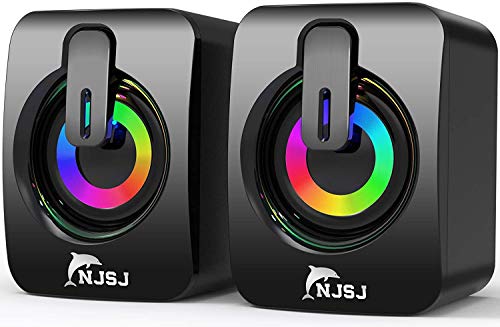 Altavoces para Ordenador, 2.0 con Cable Alimentación por USB entrada Auxiliar de 3,5 mm,mini RGB altavoz de juegos con luz LED para PC, portátil, tabletas, teléfono móvil