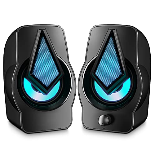 Altavoces PC, 10W Altavoz 2.0 USB Gaming Sobremesa, Parpadeo Rítmico, Sonido Estéreo, Control Integrado, LED RGB Mejorado para Escritorio, Móvil, Casa, Oficina, Fiesta, Ordenador Portátil