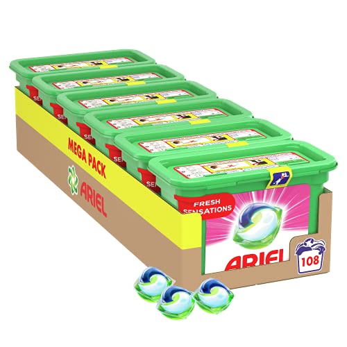 Ariel Pods Detergente Lavadora Cápsulas, 108 Lavados (6 x 18), Fragancia Sensaciones