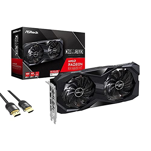 ASRock Challenger D Radeon RX 6600 XT Tarjeta gráfica 8GB 128-Bit GDDR6 PCI Express 4.0 Ventilador doble Super Alloy 1x HDMI 2.1 VRR 3X DisplayPort 1.4 DSC con cable Mytrix_HDMI 2.1 (4k@120Hz/8K@60Hz)