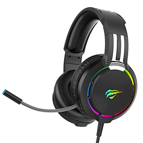 Auriculares Gaming para PS4 HAVIT Iluminación RGB Cascos Gaming Sonido Envolvente, Controlador de 50MM y micrófono con reducción de Ruido para Xbox One/PC/Móvil (2010d,Negro)