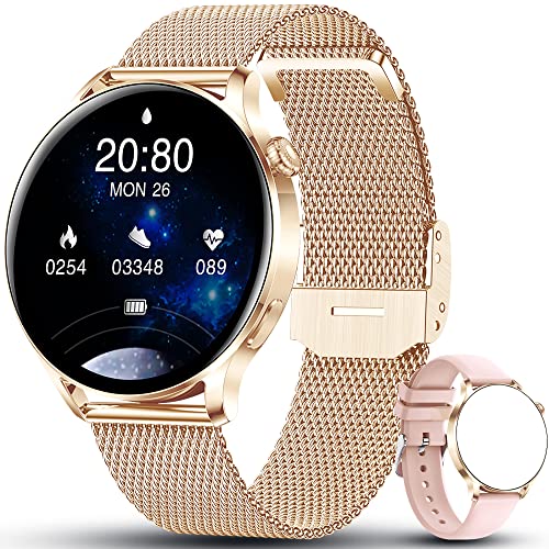 AWSENS Smartwatch Mujer, Reloj Inteligente Deportivo 1.28 Pulgadas, con Pulsómetro, Recibir y contestar Llamadas, Monitor de Sueño, Control de Musica, para Android iOS (Oro Rosa)