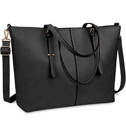 Bolsos de Mujer Bolso para Portatil 15.6 Pulgadas Bolso Grande Bolso Tote Bolso de Hombro Bolso Shopper Bolso de Cuero Negro