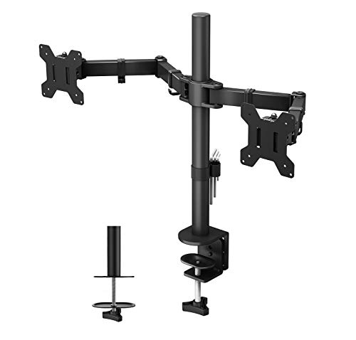 BONTEC Soporte Monitor Doble para Monitor 13-27 Pulgadas LED/LCD, Soporte 2 Monitores Peso Máximo 10KG de Cada Brazo, Giro de 360 y Rotación de 180, Altura Ajustable, VESA 75/100 mm, Negro