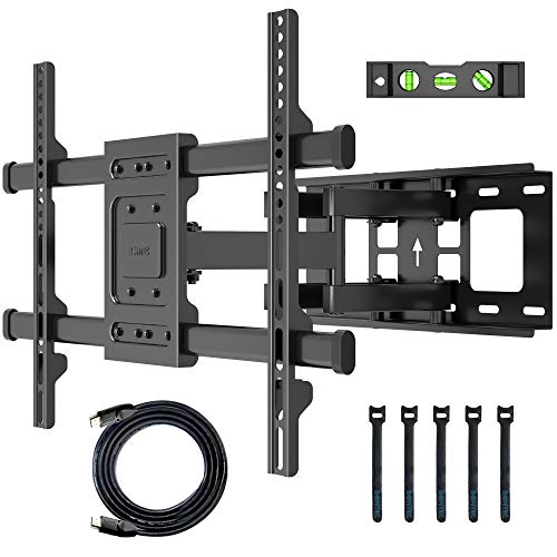 BONTEC Soporte TV Pared de 32-75 Pulgadas Plana & Curva LED LCD, Montaje Giratorio e Inclinable para TV de Movimiento Completo, Resistentes de hasta 60 kg, VESA máx. De 600x400 mm, con Cable HDMI