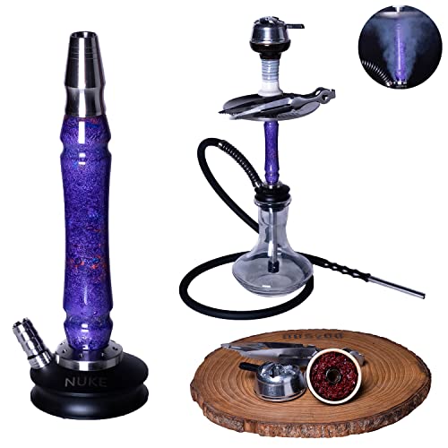 Cachimba Shisha Completa Buena Grande Calidad Premium Hookah Nuke Inmortal de Acero Inoxidable y Resina Incluye Base Cazoleta de Barro Pinzas Gestor de Calor Gomas Altura de 39 cm (Púrpura)