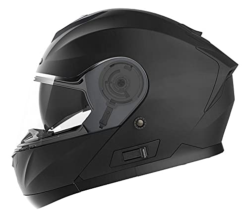 Casco Moto Modular ECE Homologado - YEMA YM-926 Casco de Moto Integral Scooter para Mujer Hombre Adultos con Doble Visera-Negro Mate-XL