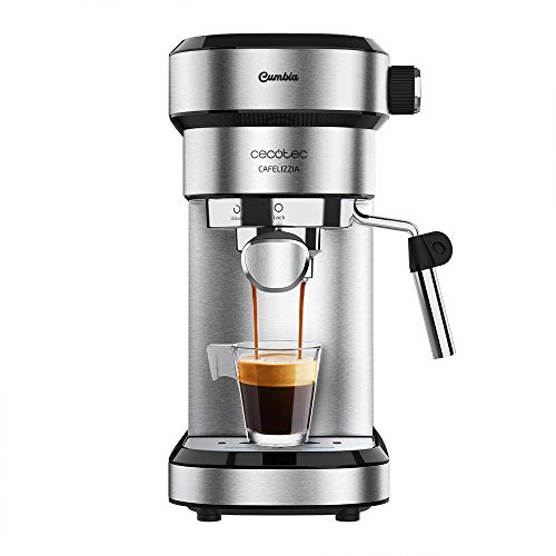 Cecotec Cafetera Express Power Espresso 20 Matic Professionale. 850 W, 20 Bares, Manómetro, Depósito de 1,5L, Brazo Doble Salida, Vaporizador, Superficie Calientatazas, Acabados en Acero Inoxidable