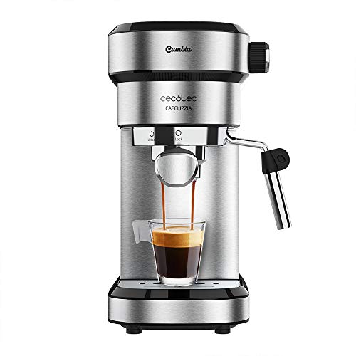 Cecotec Cafetera Express Power Espresso 20 Matic Professionale. 850 W, 20 Bares, Manómetro, Depósito de 1,5L, Brazo Doble Salida, Vaporizador, Superficie Calientatazas, Acabados en Acero Inoxidable