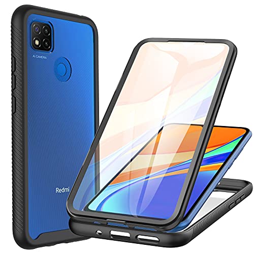 CENHUFO Funda Xiaomi Redmi 9C / 9C NFC, Carcasa Antigolpes 360 Grados con Protector de Pantalla Integrado Robusto Transparente Anti-Amarilleo Case Doble Cara Completa Funda para Redmi 9C NFC - Negro