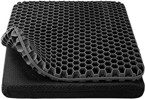 Cojin coxis Gel,Cojin antiescaras,para Oficina,Coche,Silla de Ruedas,Sillas Gaming,Funda Lavable (42 x 38 x 3.8 cm, Negro)