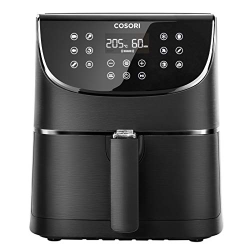 COSORI Freidora aire caliente sin Aceite 5.5 L, 11 programas, 100 recetas en español, Función Mantener Caliente, pantalla LED táctil, temporizador, 1700 W, Negro