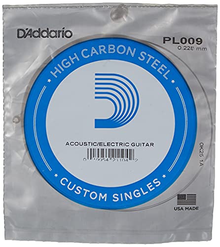 D'Addario PL009, cuerda individual de acero liso para guitarra, plateado, .009