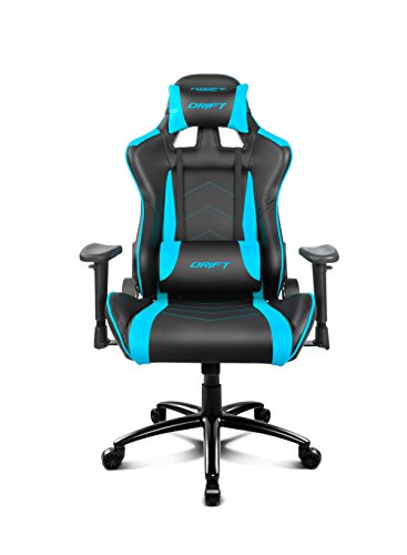 Drift DR150BL - Silla Gaming Profesional, polipiel, reposabrazos ajustable, piston clase 4, asiento basculable, altura regulable, respaldo reclinable, cojines lumbar y cervical, color negro/azul