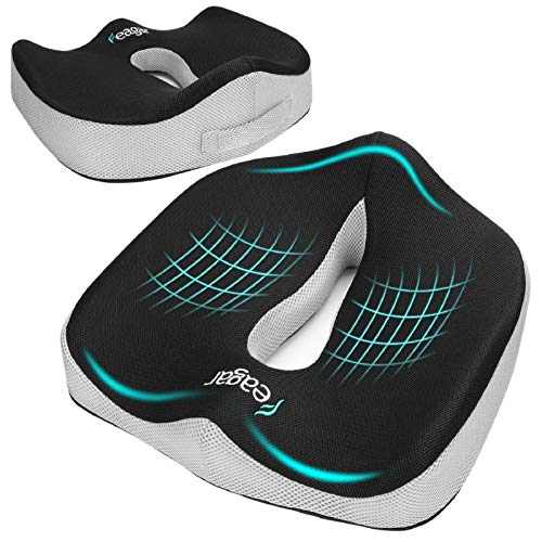 Feagar Cojin Coxis de Espuma Memoria Portátil,Cojines para sillas de Oficina de Espuma de Memoria, Coche, Sillas Gaming, Rueda, Funda Lavable, Negro