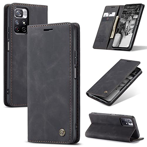 FMPC Compatible con Xiaomi Poco M4 5G/Redmi Note 11/Note 11T, funda de piel sintética con tapa para teléfono Xiaomi Poco M4 5G/Redmi Note 11/Note 11T (negro)