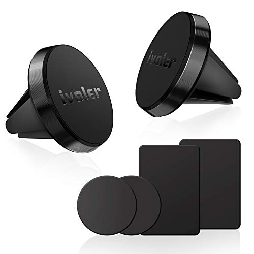 ivoler 2 Pack Soporte Móvil Coche, Iman Coche Móvil para Rejilla del Aire, 360Rotación, Soporte Magnético para Smartphone, los télefonos móviles y Dispositivo GPS, Negro