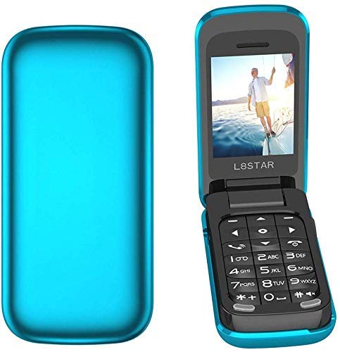 L8star Pequeño Mini Flip Teléfono Celular SIM+TF Tarjeta MP3 Magic Voice Changer Bluetooth Marcador Música Teléfono Móvil BM60 (Azul)