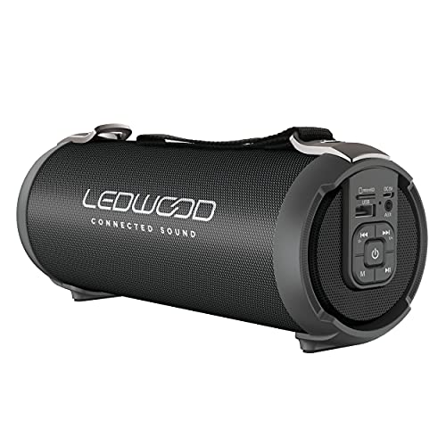 LEDWOOD ACCESS100 - Altavoz Bluetooth TWS portátil con correa, altavoz inalámbrico potente, puerto USB, tarjeta MicroSD, radio FM, color negro