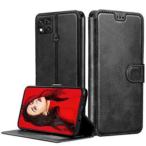 LeYi Funda Xiaomi Redmi 9C / Redmi 9C NFC con HD Protector Pantalla,Carcasa Libro Tapa Silicona Bumper Cuero Cartera Case Flip Cierre Magnético Leather Soporte Wallet Cover para Redmi 9C,Negro