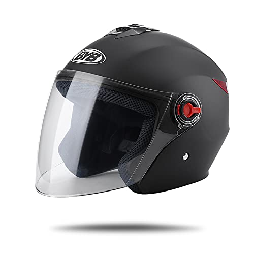 LIONCIANO Cascos De Moto Abiertos para Adultos con Visera Casco Elegante para Bicicletas, Vehículos Todo Terreno, Scooters, Pasa La Prueba De Colisión para Cumplir con La Seguridad Vial(Negro Mate)