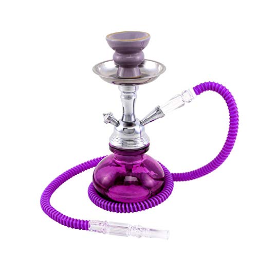 MADGROW. Cachimba Basic Cristal Liso y Cuerpo metálico. 25cm 1 Manguera acrílica. Lila. Incluye Pack10 Pastillas carbón, 5 boquillas XXL, Pinzas con perforador