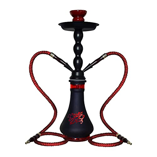 MADGROW. Cachimba Tokio. Colores Mate. Shisha de 45 cm. SÚPER Pack: 10 Pastillas CARBÓN + escobilla + sartén carbón +boquillas XXL + Pinzas con perforador (Negro/Rojo)