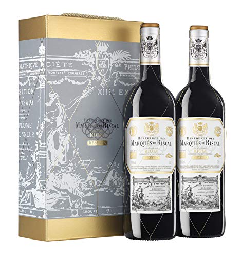 Marqués de Riscal - Vino tinto Reserva Denominación de Origen Calificada Rioja, Variedad Tempranillo, 24 meses en barrica - Estuche 2 botellas x 750 ml - Total: 1500 ml