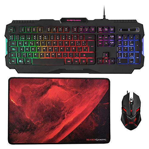 Mars Gaming MCP118, Pack Gaming RGB de Teclado, Ratón y Alfombrilla, Layout ES