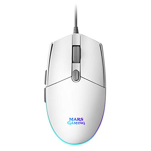 Mars Gaming MMG, Ratón Gaming Blanco, RGB Flow, Óptico 3200 dpi, Antideslizante