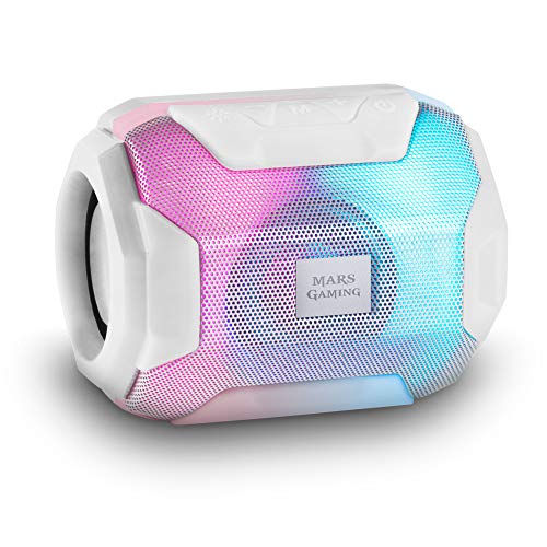 Mars Gaming MSBAXW, Altavoz Bluetooth RGB, Compacto,10W, USB/MicroSD/Radio, Blanco