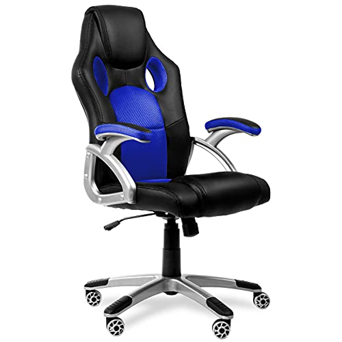 Mc Haus RACING - Silla Gaming o de Oficina, Ergonómica, con Reposabrazos Acolchados, Azul