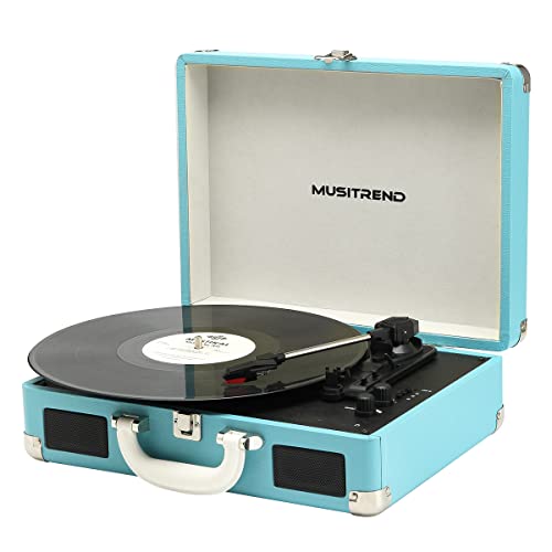 MUSITREND Tocadiscos de Vinilo con Bluetooth, Tocadiscos Vintage de 3 Velocidades con Altavoces Incorporados, para Discos de Vinilo de 7/10/12 Pulgadas, AUX/RCA, Azul