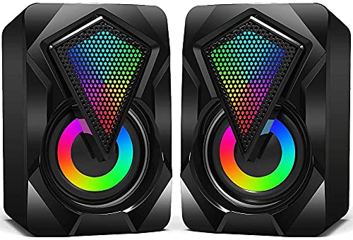 NJSJ Altavoces PC,6W Altavoz PC Gaming,USB 2.0 Sonido Estéreo,Control Integrado, LED RGB Mejorado para Escritorio Móvil,Casa,Viaje,Oficina,Fiesta,Ordenador Portátil,Regalo