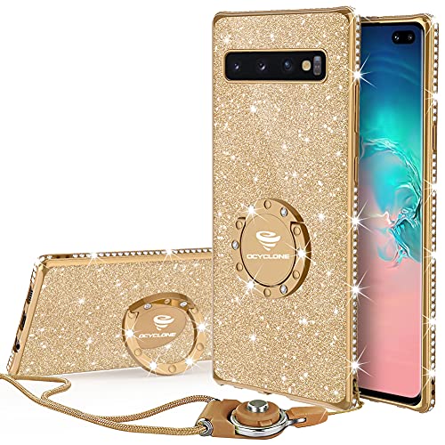 OCYCLONE Fundas para Samsung Galaxy S10 Plus,Purpurina Ultra Slim Soft TPU Fundas Movil con Brillo Glitter Dimante Anillo de Teléfono Protectora Samsung Galaxy S10 Plus para Mujer - Oro