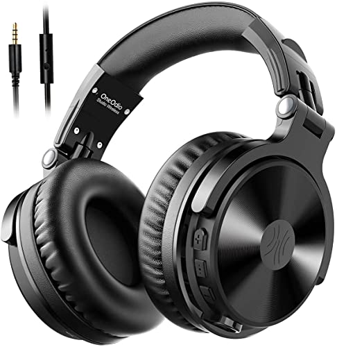 OneOdio Auricurales Bluetooth Inalámbricos 110H, Auriculares HiFi de 50mm Altavoz con Micrófono CVC 8.0, Auriculares de Audio con Cable para Móvil PC Portátil, Orejeras Proteicas 90 Ajustable para DJ