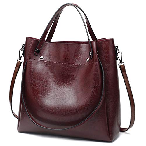 Pahajim Bolso de cuero de cera de aceite para mujer Bolso de compras de hombro de lujo Bolso diagonal simple Bolsos de cuero de PU Bolso de cera de aceite Bolso de gran capacidad para mujer(café)