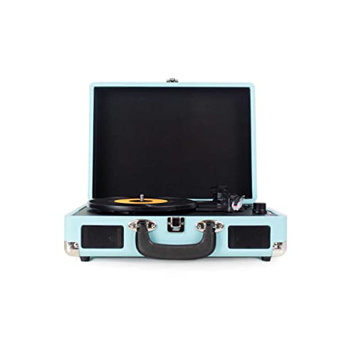 PRIXTON VC400 - Tocadiscos de Vinilo Vintage, Reproductor de Vinilo y Reproductor de Musica Mediante Bluetooth y USB, 2 Altavoces Incorporados, Diseño de Maleta, Color Azul