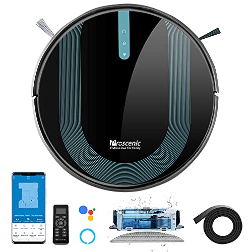 proscenic 850T Robot Aspirador y Fregasuelos, 3000Pa, Compatible con Alexa & Google Home, Muro Magnético, Depósito y Tanque 2 en 1 para Aspira, Barre, Friega y Pasa la Mopa, Azul Oscuro