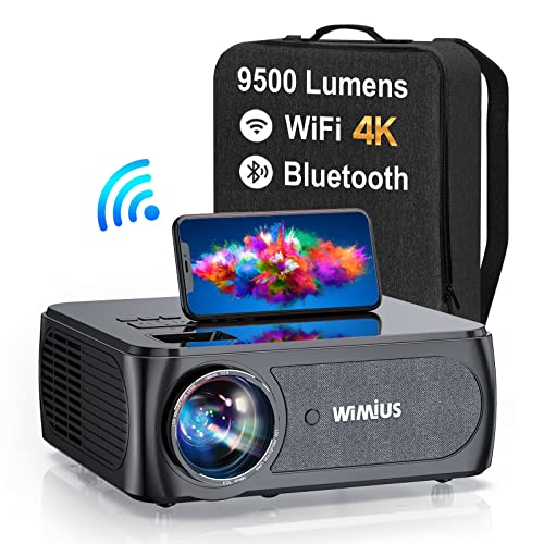 Proyector 5G WiFi Bluetooth, 9500 Lúmenes Full HD 1080P WiMiUS Proyector 4K Soporte WiFi Bluetooth Corrección Trapecio 4P/4D Zoom Proyector WiFi Cine En Casa 350'' para iOS, Android, PS5 HDMI AV USB