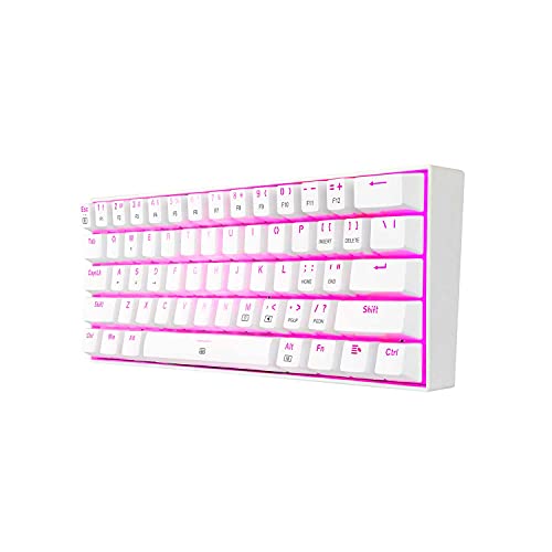 Redragon K630 Dragonborn Blanco - Teclado Mecánico Gaming 60% - Compacto - 61 Teclas - Teclado Gamer TKL para Juegos - Interruptores Marrones - Iluminación Rosa