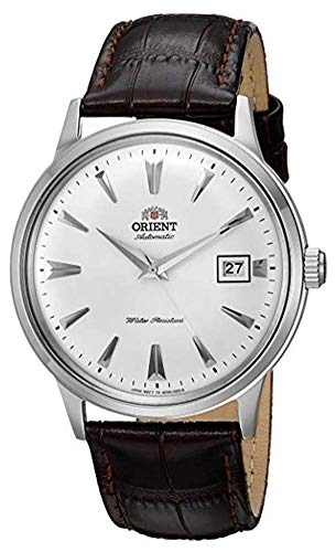 Reloj de vestir con movimiento automático japonés, correa de cuero marrón y formato de acero inoxidable, de Orient Men (segunda generación)versión Bambinoy modelo FAC00005W0)-