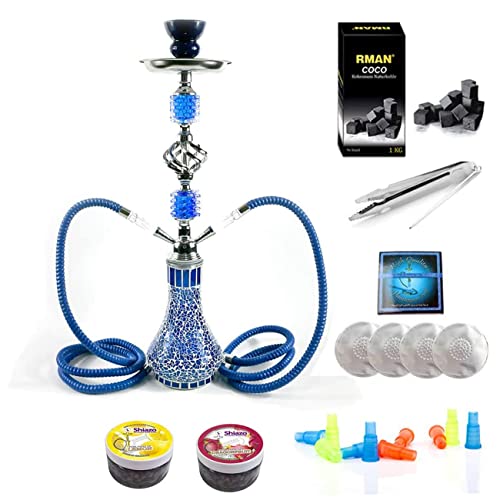 RMAN Shisha Set Cachimba Hookah Narguile 2 tubos 55 cm con 2x100gr. piedras, carbón natural de coco, boquillas, papel de estaño