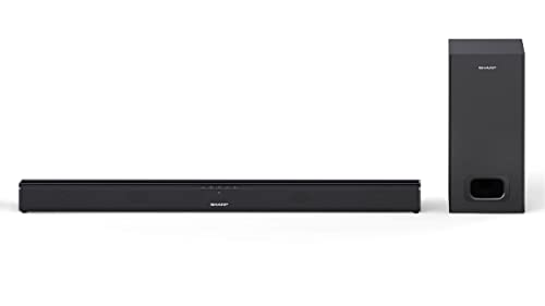 Sharp HT-SBW110 2.1 Slim - Barra de sonido cine en casa (Bluetooth, HDMI ARC/CEC, Potencia máxima total de salida: 180w, audio óptico digital, AUX, 80 cm) color negro