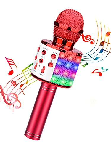 ShinePick Micrófono Karaoke Bluetooth, Microfono Inalámbrico Karaoke Portátil con Altavoz para Niños Canta Partido Musica, Compatible con Android/iOS PC, AUX o Teléfono Inteligente (Rojo)