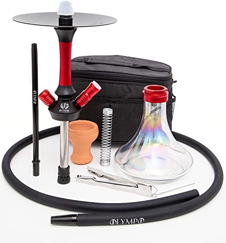 Shisha - Cachimba Completa Olympo, Base de Cristal, cuerpo de aluminio ionizado, Kit completo, mas Bolsa de transporte.(Base transparente)