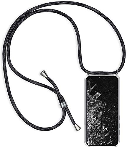 SIMao Funda con Cuerda para Xiaomi Mi Mix 2 Funda con Cadena para Teléfono Móvil con Correa Ajustable Transparente TPU Silicona Carcasa con Collar de Cordón Funda con Cordón de Colgar,Negro