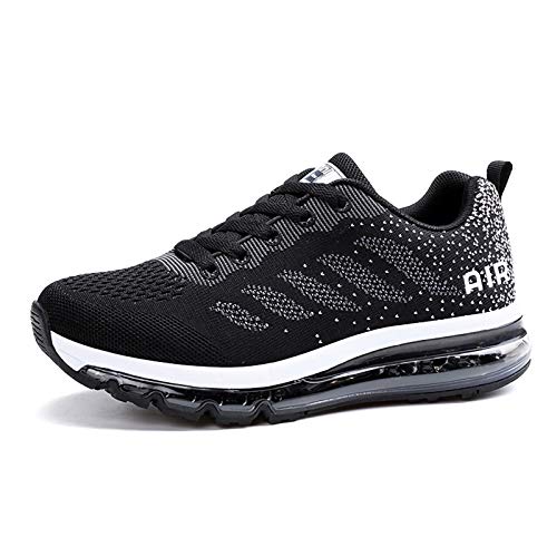 Smarten Zapatillas de Running Hombre Mujer Air Correr Deportes Calzado Verano Comodos Zapatillas Sport Black White 38 EU