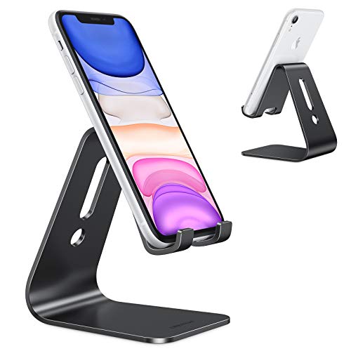 Soporte Móvil Mesa, OMOTON Soporte Teléfono de Escritorio, Base Móvil de Aluminio para iPhone 13 13 Pro 12 Pro Max 12 Mini Xiaomi Redmi 9 9S , Samsung, Huawei, iPad Mini y Otras Smartphones, Negro